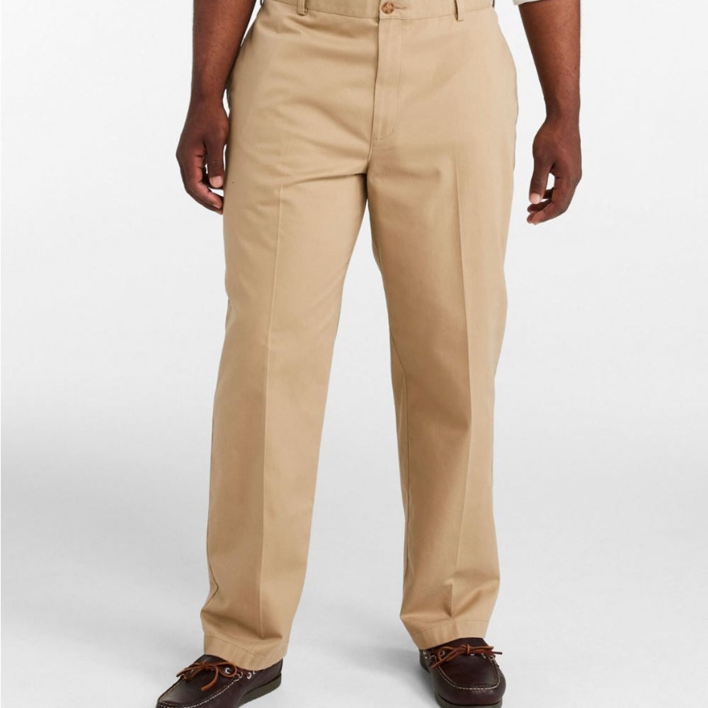 LL Bean Wrinkle-Free Double L Chino Natural Fit Pln Front Pants Dark Khaki 32x34